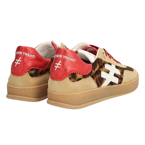 Another Trend Ladies Trainers - A03279 - Beige/Leopard/Red