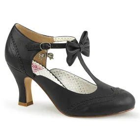 FLAPPER-11 Pin Up Couture Flapper Black Faux Leather Sexy Single Soles (Retro Heels)