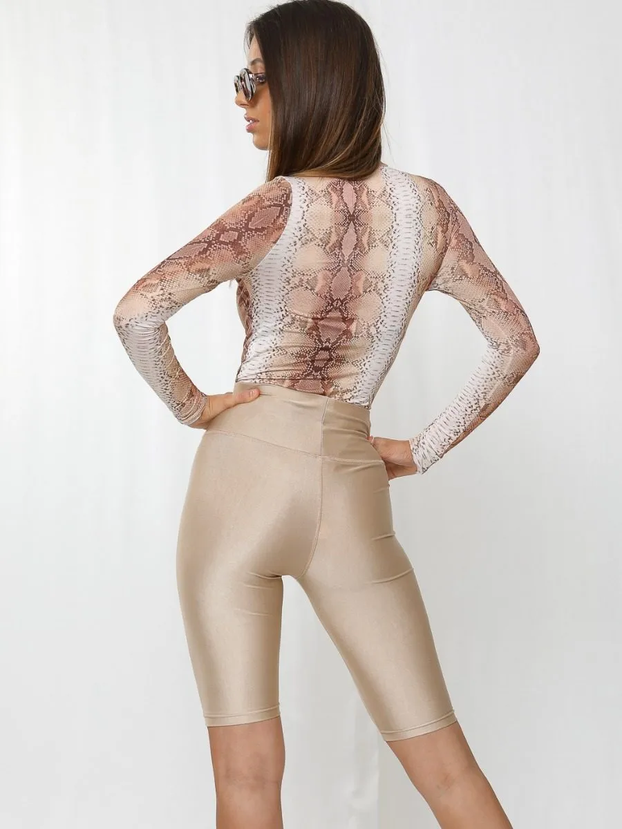 Frankie Satin Cycling Shorts In Stone