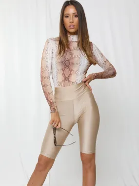 Frankie Satin Cycling Shorts In Stone