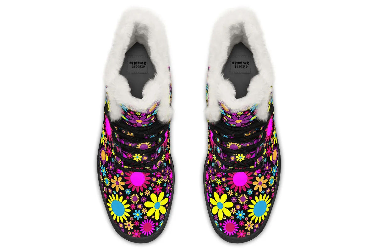 Funky Retro Flowers Faux Fur Boots