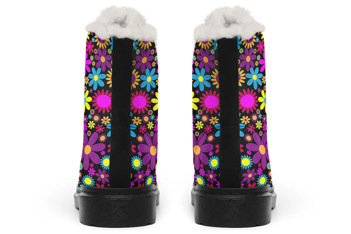 Funky Retro Flowers Faux Fur Boots