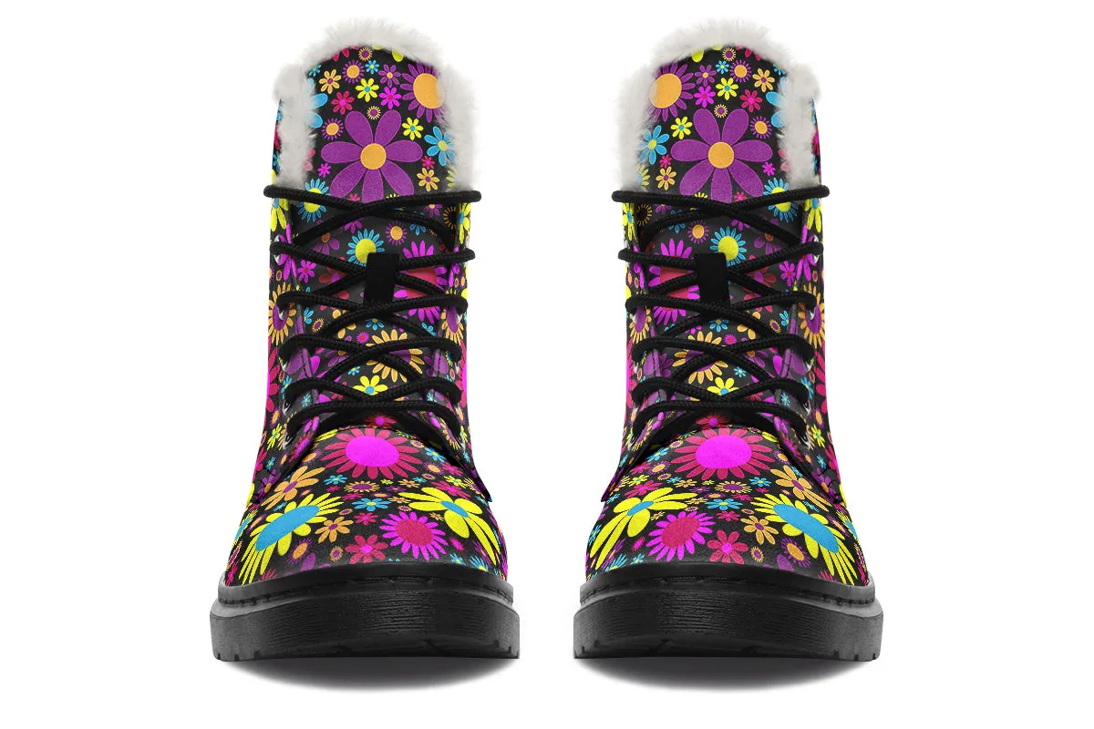 Funky Retro Flowers Faux Fur Boots