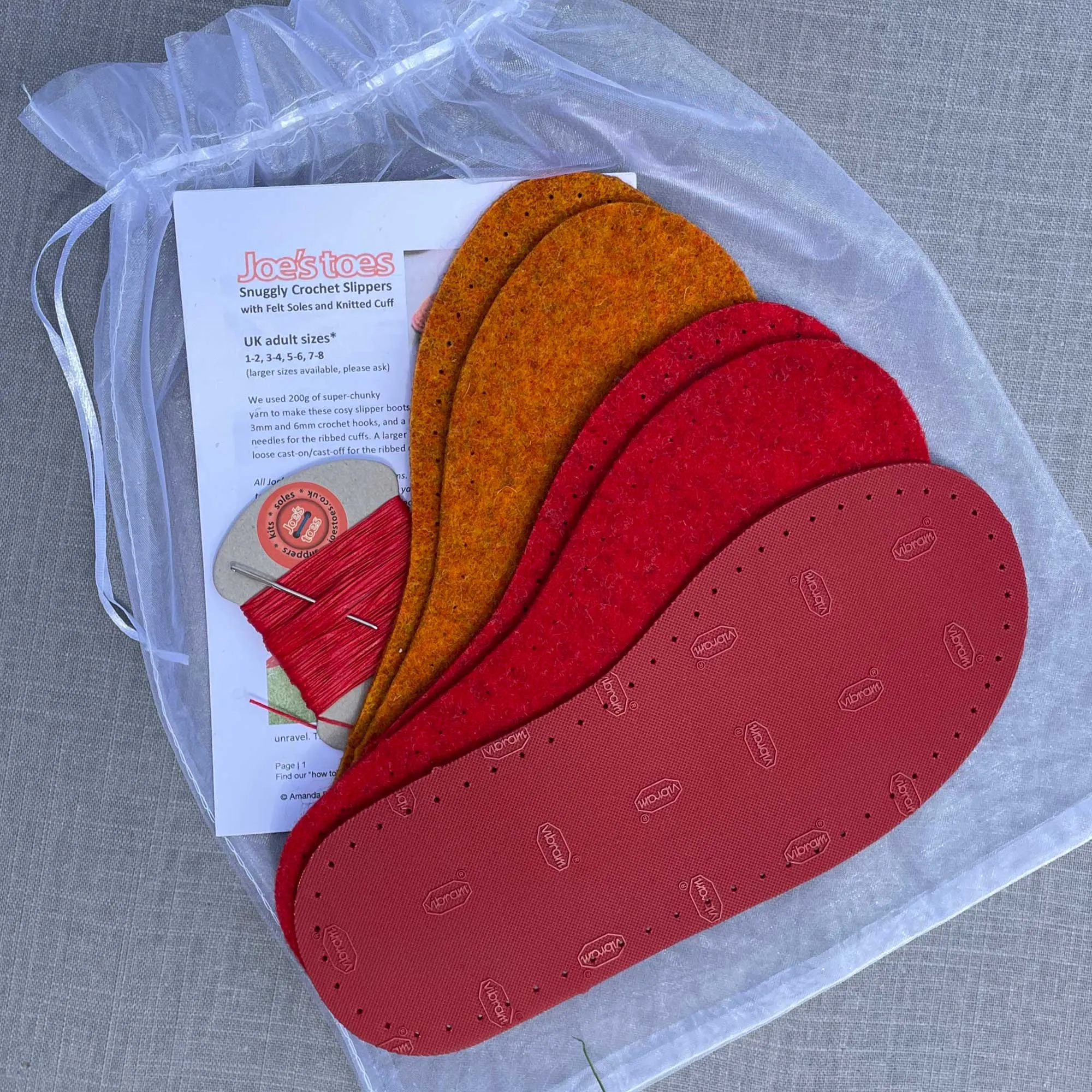 Snuggly Knit Slipper Kit WITHOUT the yarn - choice of colours and soles