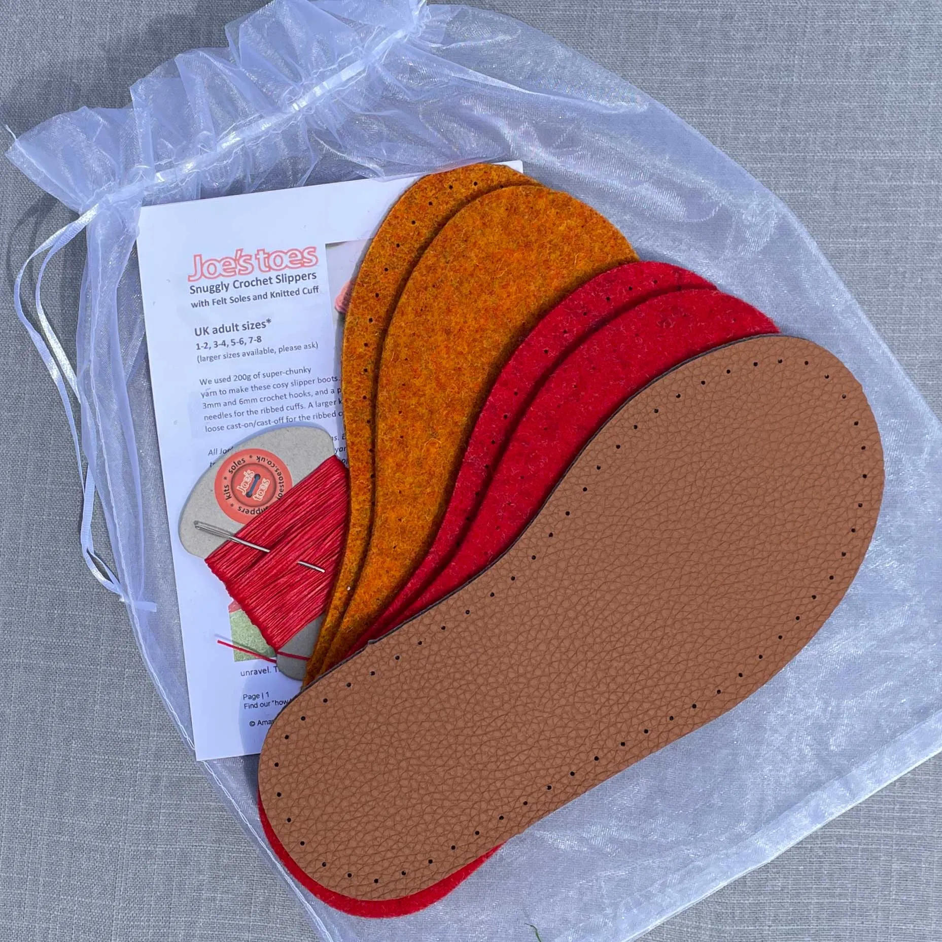 Snuggly Knit Slipper Kit WITHOUT the yarn - choice of colours and soles