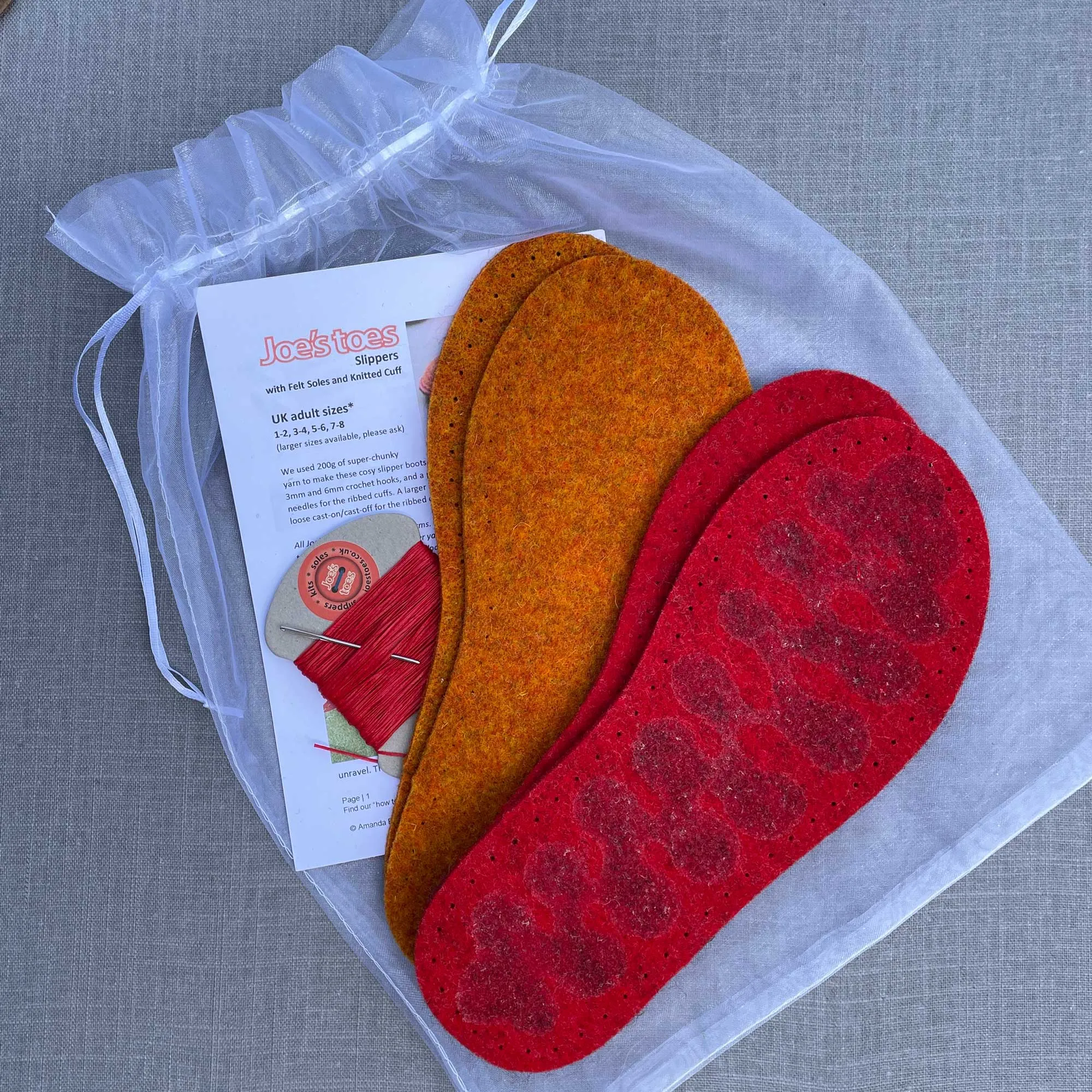 Snuggly Knit Slipper Kit WITHOUT the yarn - choice of colours and soles