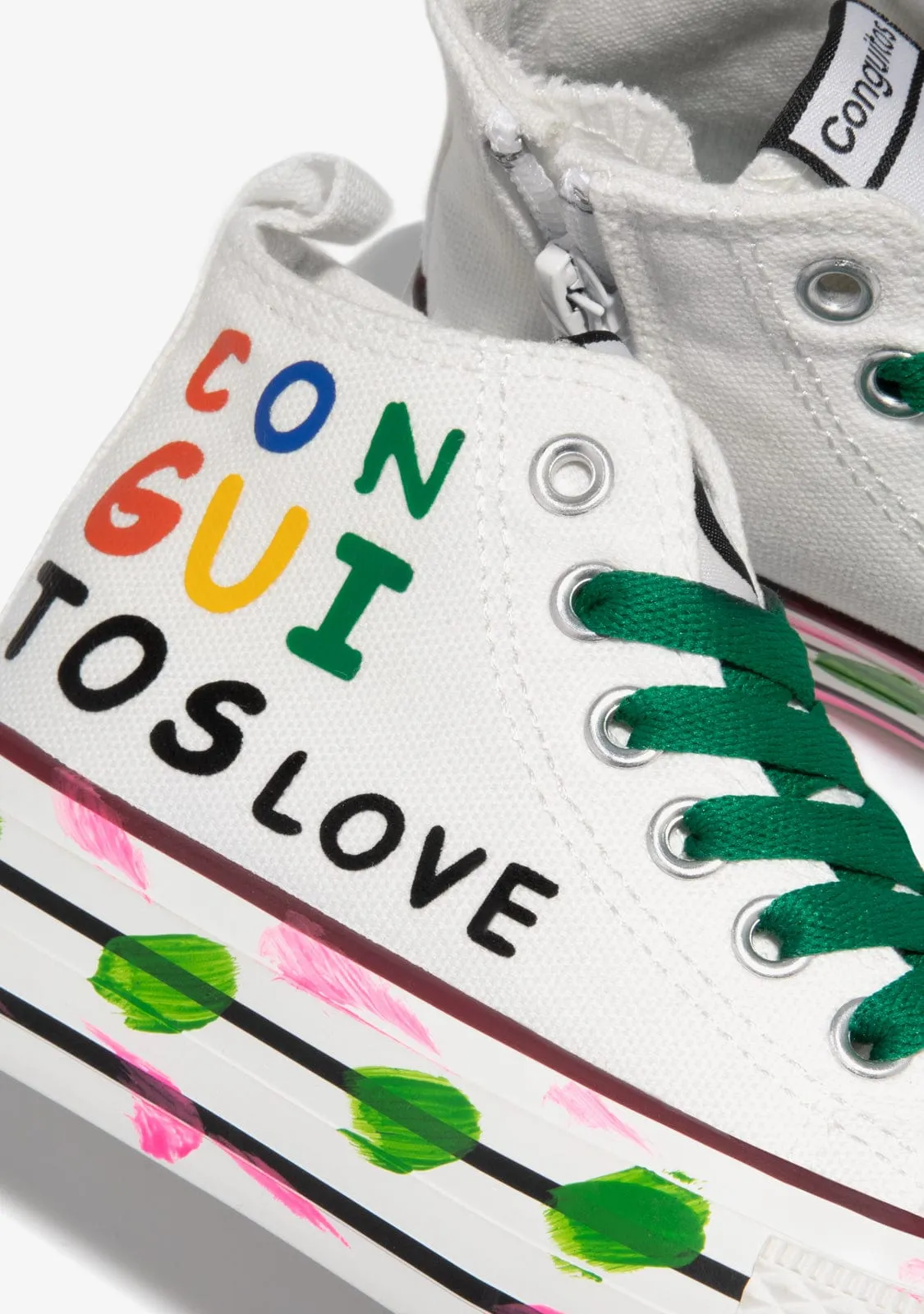 White Canvas Painting High Top Sneakers
