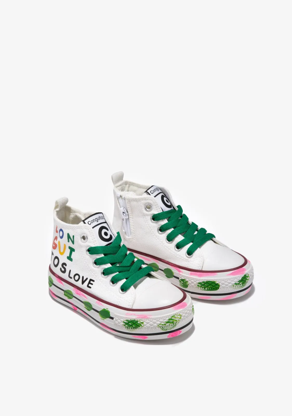 White Canvas Painting High Top Sneakers