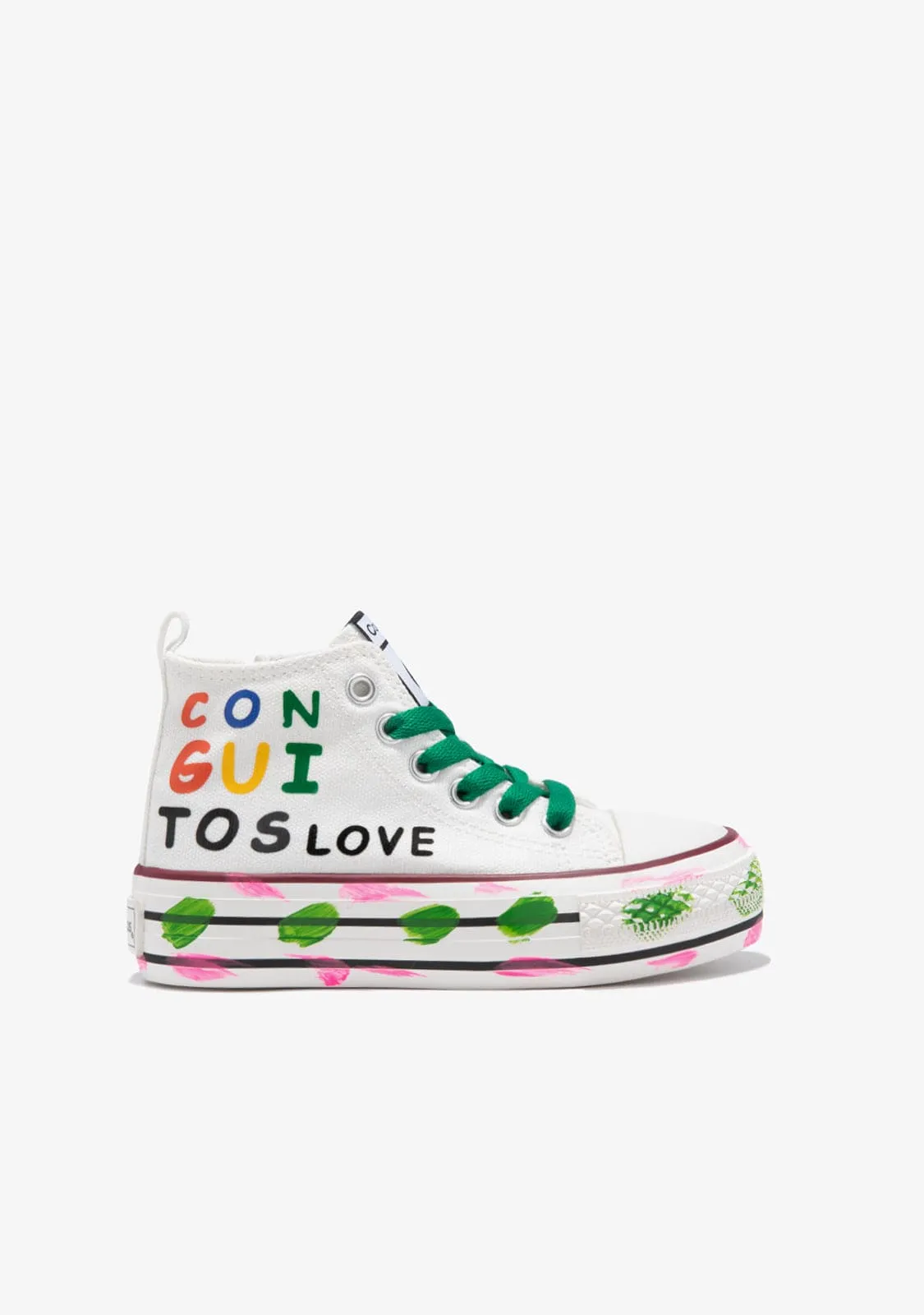 White Canvas Painting High Top Sneakers