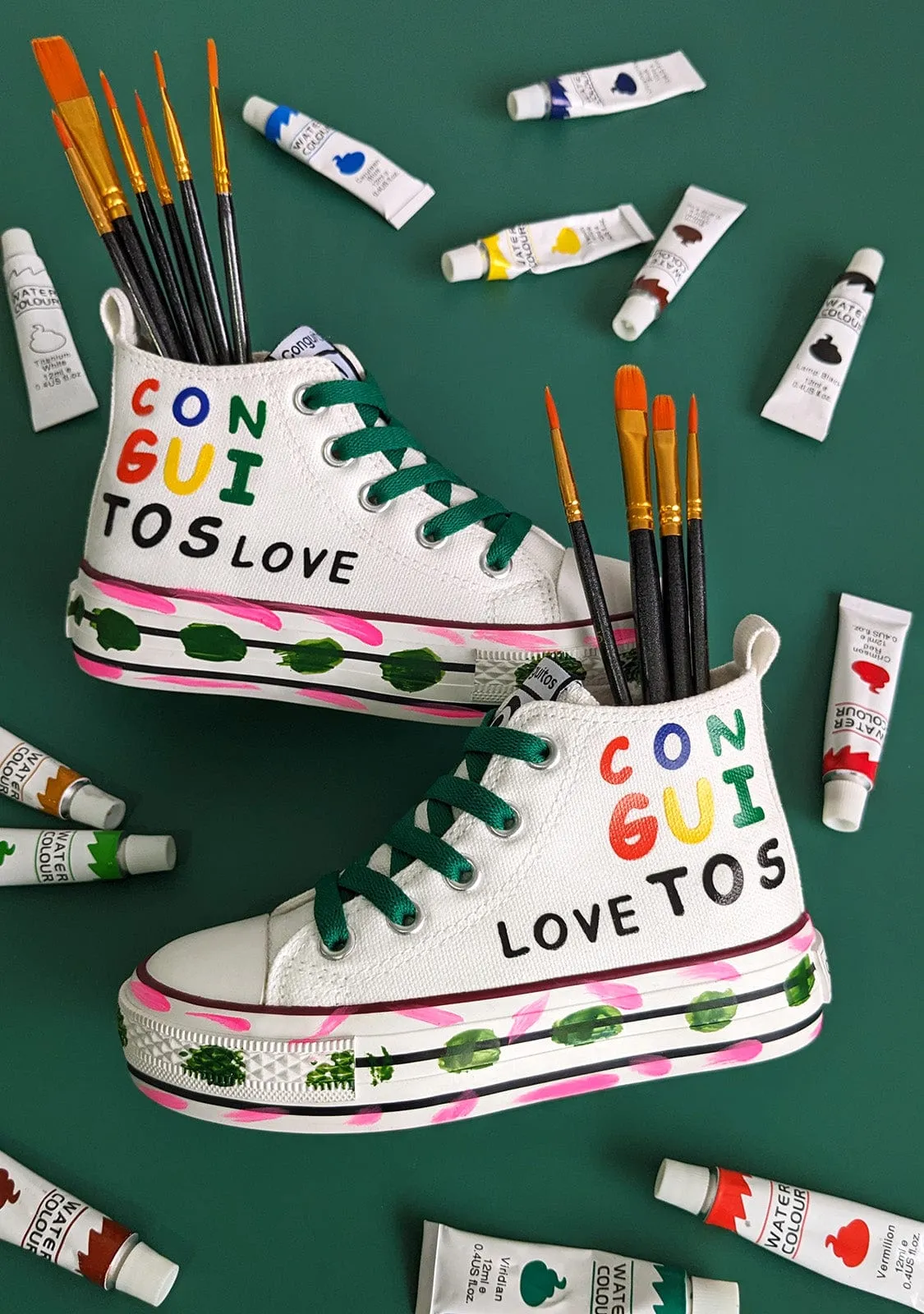 White Canvas Painting High Top Sneakers