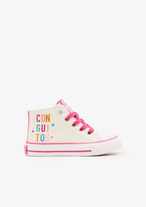 White Patent Leather High Top Sneakers with Letters