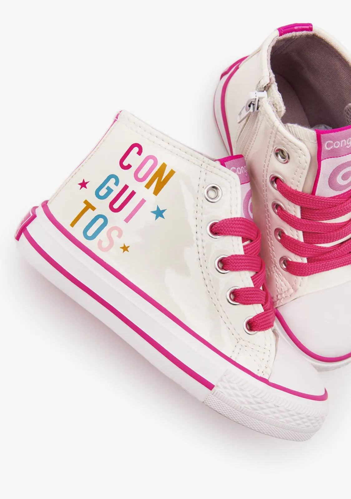 White Patent Leather High Top Sneakers with Letters